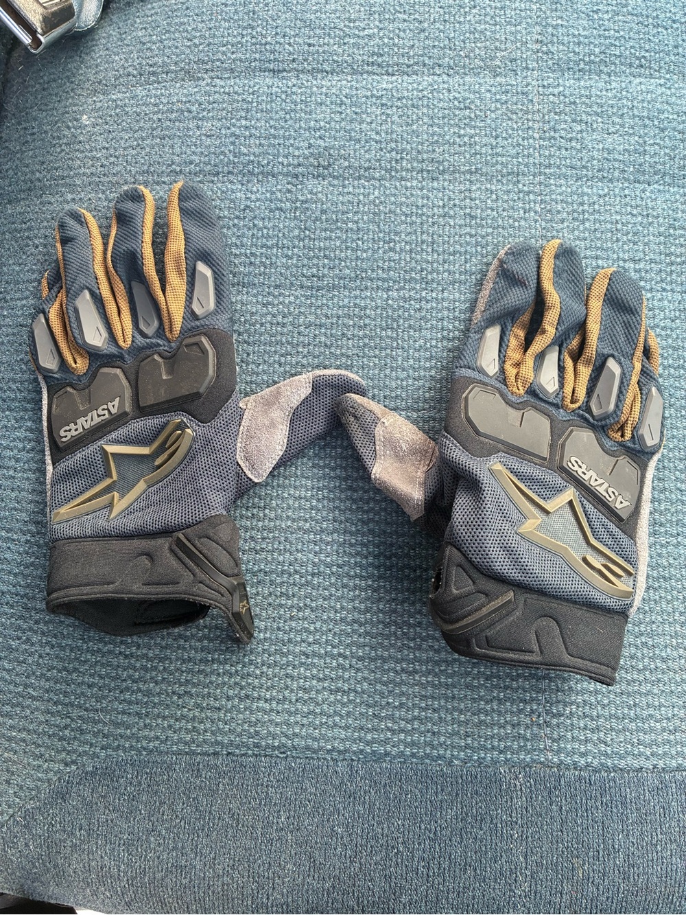 Alpinestars Navy and Gold Motorcycle Gloves with Knuckle Protection